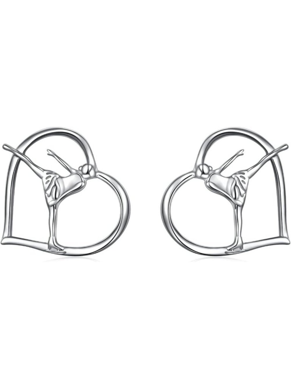 Sterling Silver Heart Charm Ice Skating Stud Earrings - Inspirational Jewelry